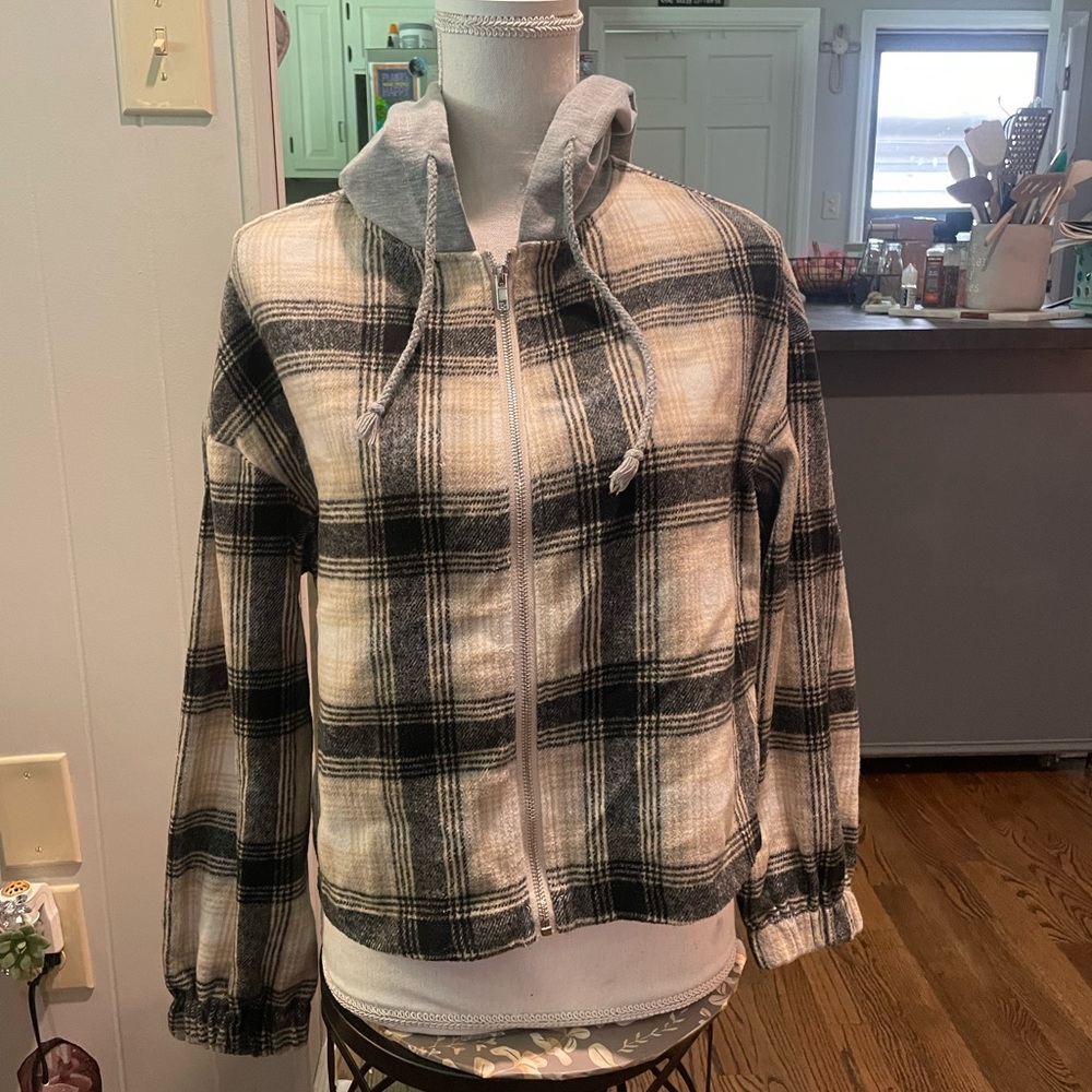 Plaid Hooded Women's Jacket boutique wear medium zip up